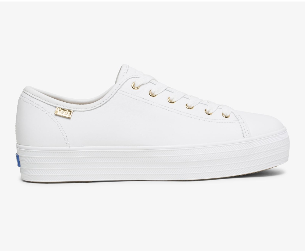 Keds Womens Sneakers White - Triple Kick Luxe Leather - 497VTEMGH